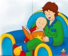 Caillou διαβάζει ένα βιβλίο με τον πατέρα του